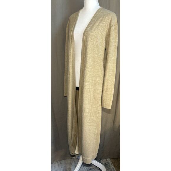 Free People Beach Boho Long Tan Cardigan Open Front Duster Neutral Size Xsmall - Picture 2 of 14